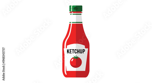 Iconic Glass Bottle of Tomato Ketchup Featuring a Vibrant Red Hue and a Stylized Tomato Illustration