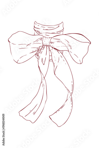 Vector bow, ribbon for a bouquet of flowers, outline line, easy drawing