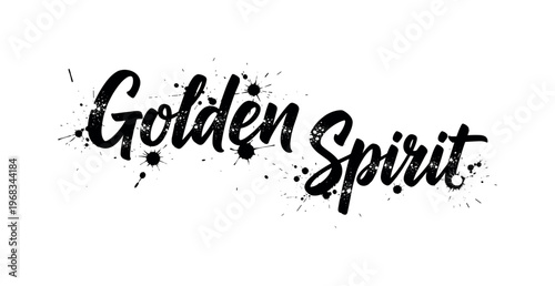 Golden Spirit. lettering and all elements in black. Vector style. AWhite background. Pure white background. Perfect isolation and visual consistency. Grunge