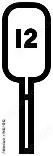 Minimalist vector icon representing a silent auction paddle with the number 12 displayed prominently symbolizing bidding sales and private transactions in a clean modern graphic