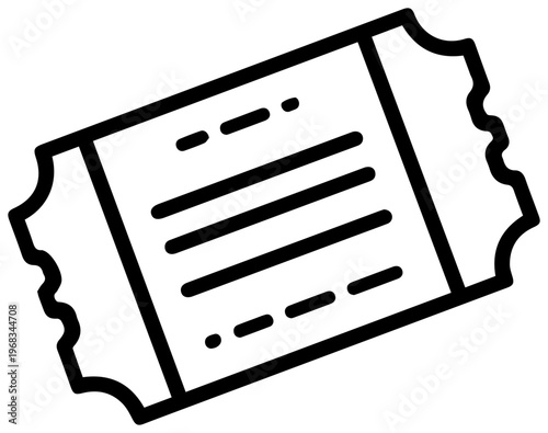Minimalist vector icon of a ticket stub with perforation and dashed lines representing entry admission or event access isolated on a clean white background conveying simplicity