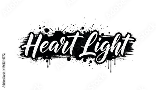 Heart Light. lettering and all elements in black. Vector style. AWhite background. Pure white background. Perfect isolation and visual consistency. Grunge
