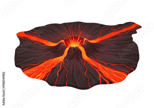 Illustration of a volcanic eruption with molten lava flowing down the sides, a dramatic natural phenomenon