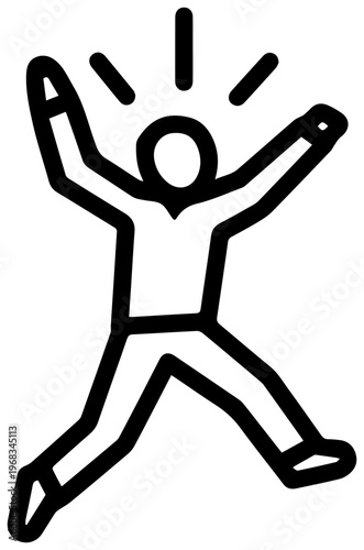 Joyful celebration leap silhouette icon representing freedom success and achievement with radiating energy lines perfect for conveying excitement and triumph in graphic design