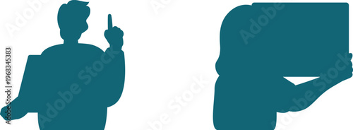 Person making finger-to-lip gesture beside silhouette of person holding a smartphone to ear