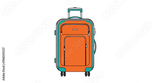 Vibrant orange wheeled suitcase with teal accents, designed for effortless travel and organized packing, perfect for journeys