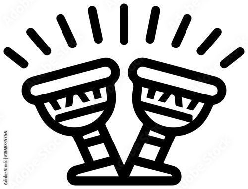 Stylized line art icon depicting two festive bongos being played with energetic lines radiating outwards symbolizing rhythm and musical celebration perfect for cultural events