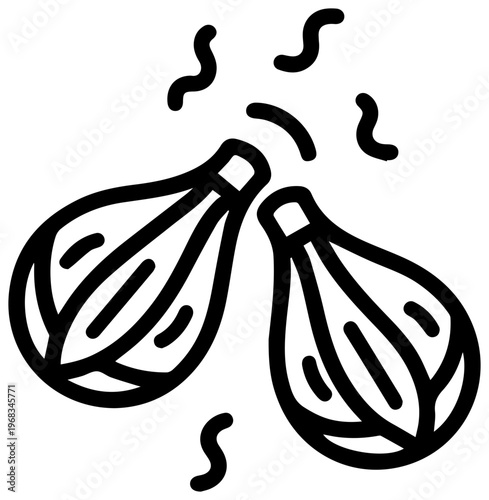 Stylized line art icon of festive castanets clacking together with energetic motion lines symbolizing rhythm celebration and performance perfect for cultural events and musical