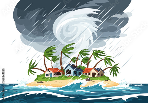 Tropical storm batters island houses with high winds and heavy rain, causing flooding