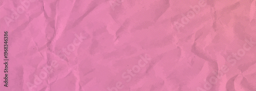 Pink crumpled kraft paper background with pastel halftone texture. Wrinkled cardboard grain for craft, box, carton, girly rose color designs. Empty paper bg with grunge dot circle pattern
