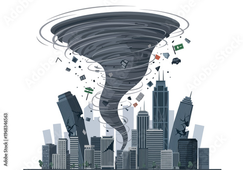 Devastating Tornado Rips Through Urban Cityscape, Causing Widespread Destruction