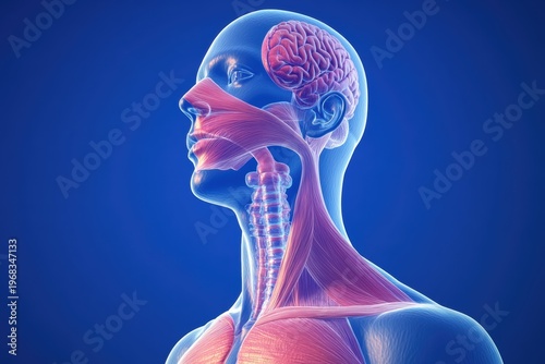 Detailed 3D illustration of respiratory system and esophagus in human anatomy with minimalism style