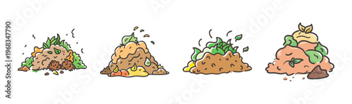 Foto Compost heaps with organic waste, leaves, and soil, decomposing material