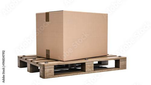 Quadro su tela Large brown cardboard box with sealed flaps resting securely on a weathered wood