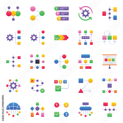 Gradient color icons set for Workflow