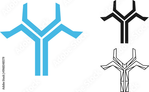 Antibody icon set illustration, immunology concept, Y shaped molecule symbol, medical science design, healthcare biotechnology vector, immune system graphic collection