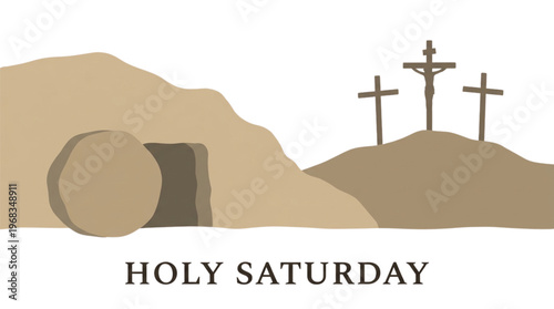 Empty Tomb and Crosses Symbolizing Hope and Resurrection for Easter Christian Services and Religious Content
