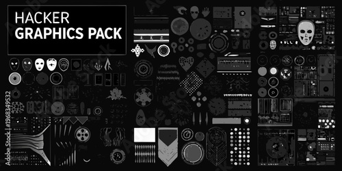 A collection of monochrome graphics and design elements for digital projects