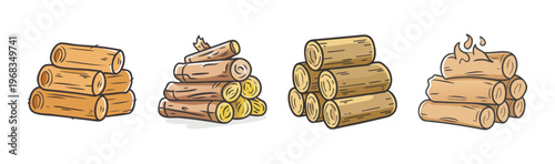 Stacks of firewood logs, fuel for campfires and winter heating, rustic natural resource.