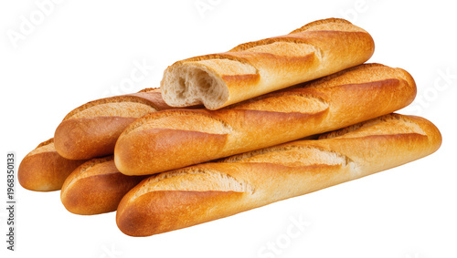 Φωτογραφία Freshly baked golden brown French baguettes displaying airy crumb texture, isola