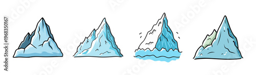 Majestic glacial peaks and icebergs in a cold, icy, frozen environment.