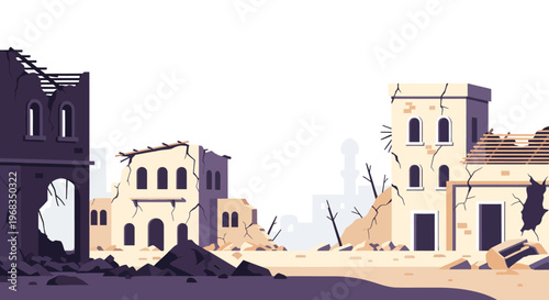 Industrial War Ruins with Rusted Metal Structures and Debris