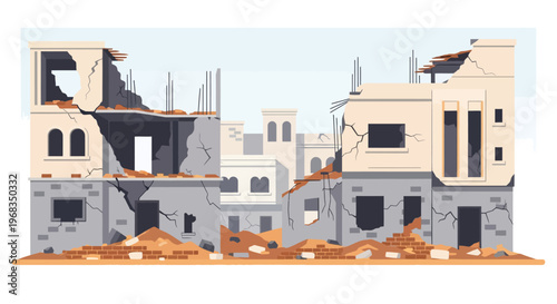 Abandoned Destroyed Building After War Conflict with Broken Windows