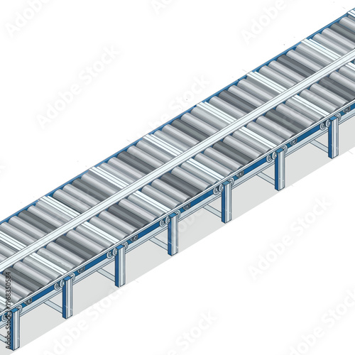 Empty industrial roller conveyor system for automated material handling.