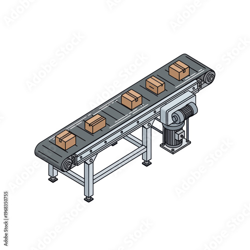 Automated Conveyor Belt System with Cardboard Boxes in a Factory Setting.