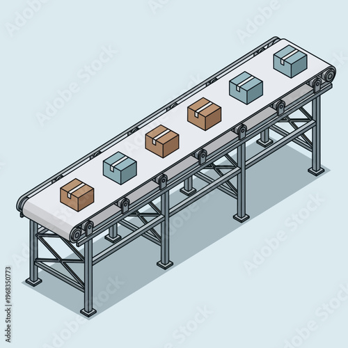 Isometric Conveyor Belt System with Boxes Industrial Automation.