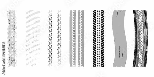 Collection of diverse tire tread patterns isolated on a white background