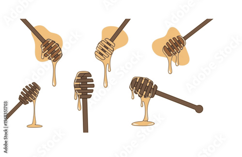 Liquid Drip Honey Dipper Silhouette Sticker, Fluid Organic Gastronomy Vector, Modern Abstract Romantic Food Illustration