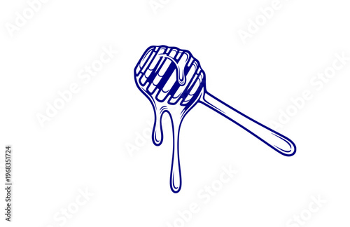 Liquid Drip Honey Dipper Silhouette Sticker, Fluid Organic Gastronomy Vector, Modern Abstract Romantic Food Illustration