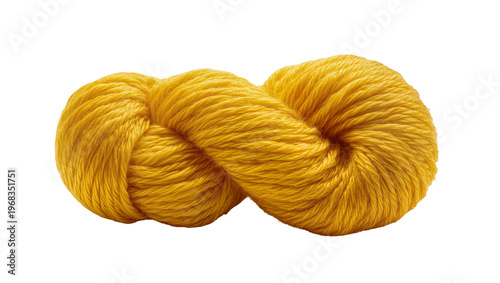 Bild auf Leinwand Large golden yellow ball of chunky knit yarn intricately looped and twisted, iso