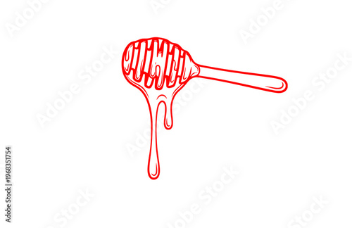 Liquid Drip Honey Dipper Silhouette Sticker, Fluid Organic Gastronomy Vector, Modern Abstract Romantic Food Illustration