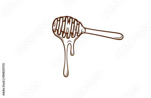 Liquid Drip Honey Dipper Silhouette Sticker, Fluid Organic Gastronomy Vector, Modern Abstract Romantic Food Illustration