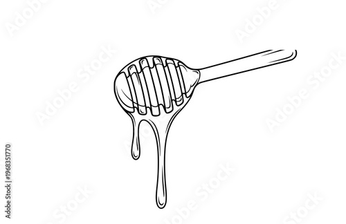 Liquid Drip Honey Dipper Silhouette Sticker, Fluid Organic Gastronomy Vector, Modern Abstract Romantic Food Illustration