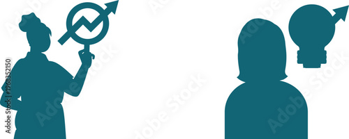 Two silhouettes depict communication and idea exchange between a person sharing knowledge and another receiving inspiration