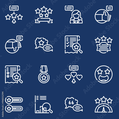 Comprehensive collection of customer feedback and satisfaction line icons, perfect for business reviews, user experience (UX) metrics, and service quality assessments