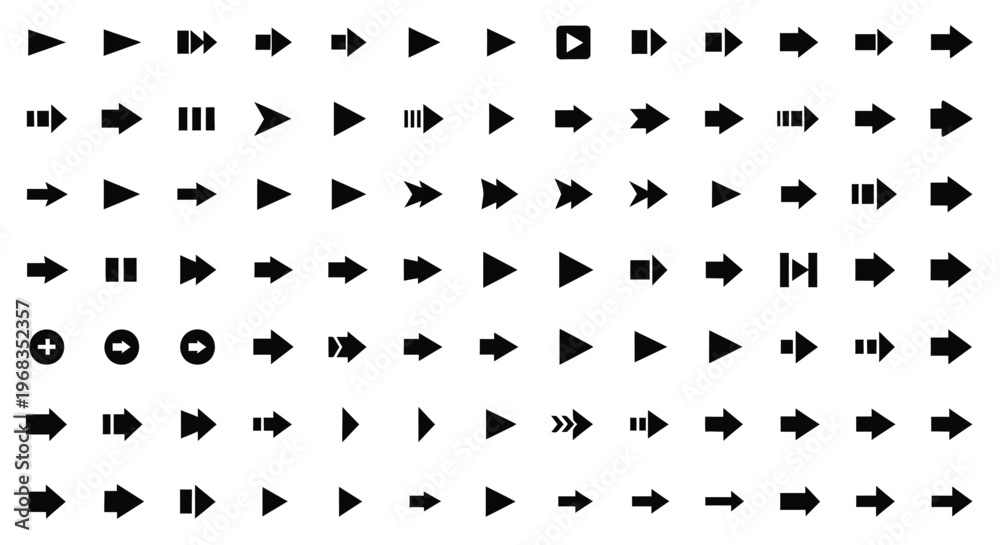 Naklejka premium Extensive black vector arrow icons graphic design set for user interface navigation and web development