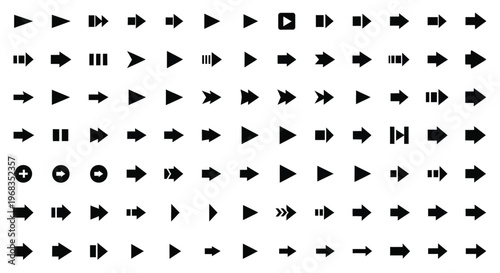 Extensive black vector arrow icons graphic design set for user interface navigation and web development