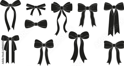 Collection of black ribbon bows with white outlines