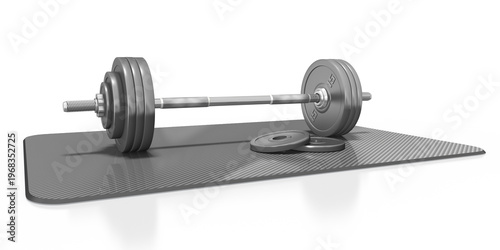 3d Hantel mit Gewichten im Fitnessstudio, freigestellt auf transparenten Hintergrund	

