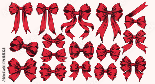 Collection of red ribbon bows and streamers red bow