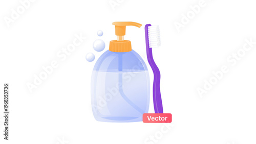 Hand pump soap dispenser with purple pump and red sale tag Vector