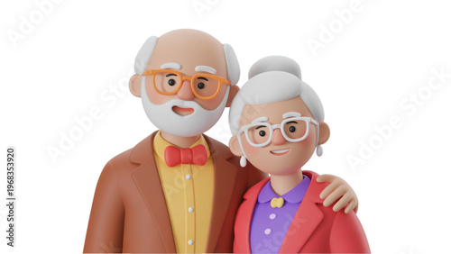 Elderly couple standing closely together and smiling warmly Vector