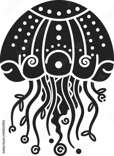 Black and white jellyfish illustration art.