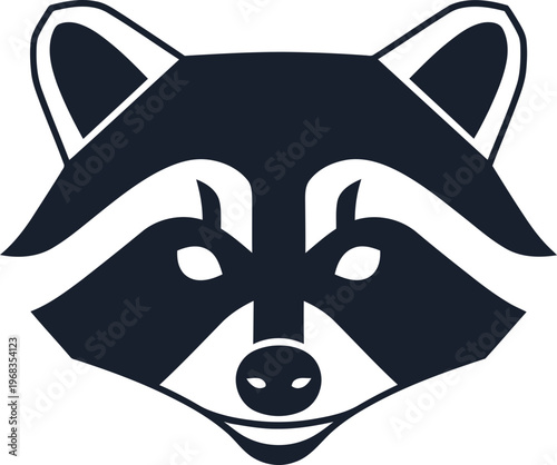Black and white raccoon face logo.