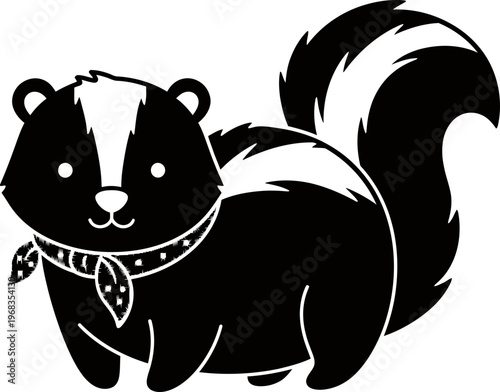 Black and white skunk illustration walking.