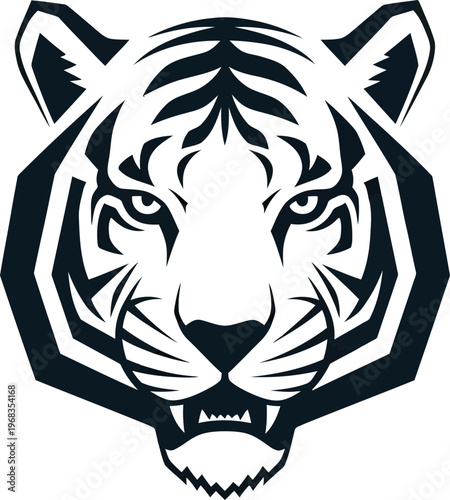 Black and white tiger head illustration.